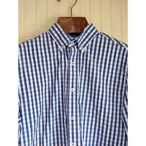 Nick Graham Shirt Mens Large Blue White Gingham Stretch Modern Fit Button Down